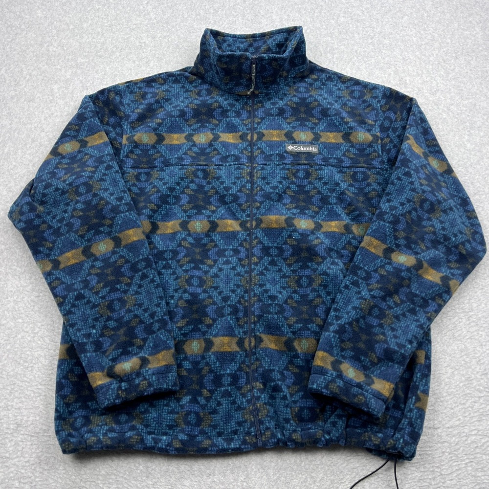 Columbia Steens Mountain Fleece‎ Jacket Mens XL Blue Geometric Printed Full Zip